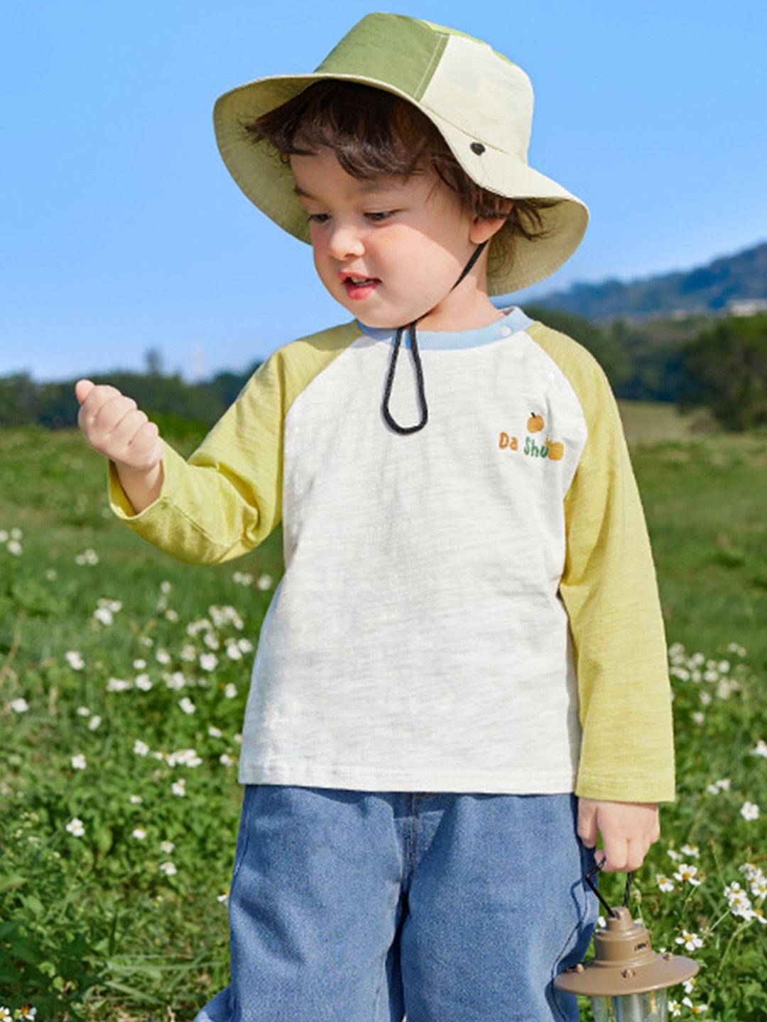 

LULU & SKY Boys Printed High Neck Organic Cotton Applique T-shirt, Green