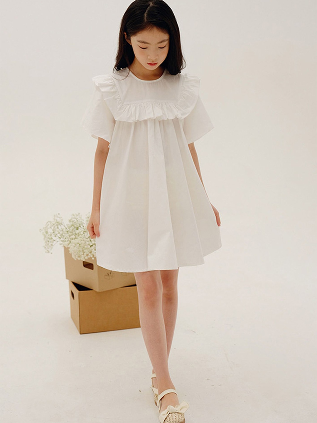 

LULU & SKY Flared Sleeve A-Line Dress, White