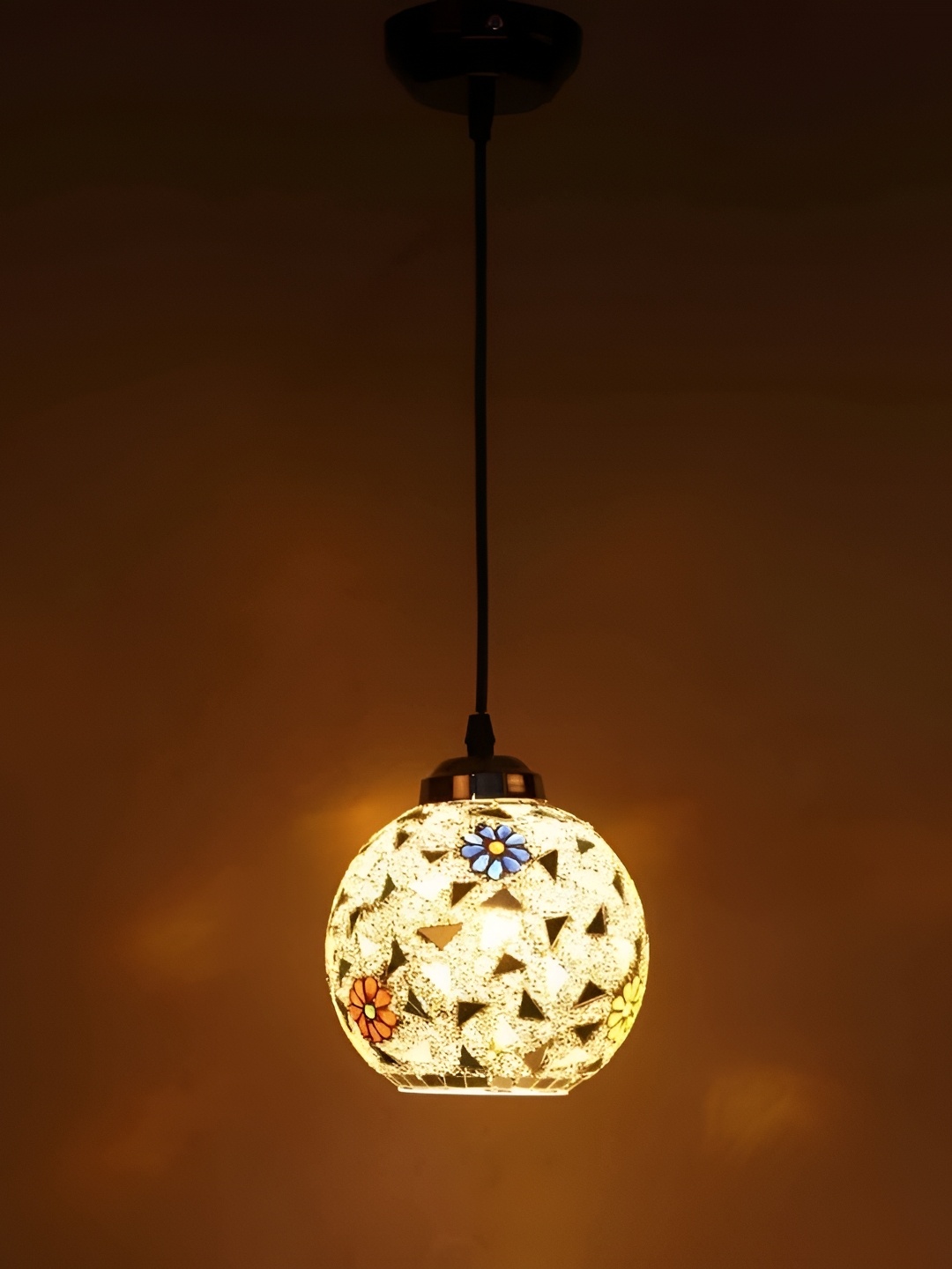 

GAUVIK Gold-Toned & Blue Printed Glass Ceiling Lamp