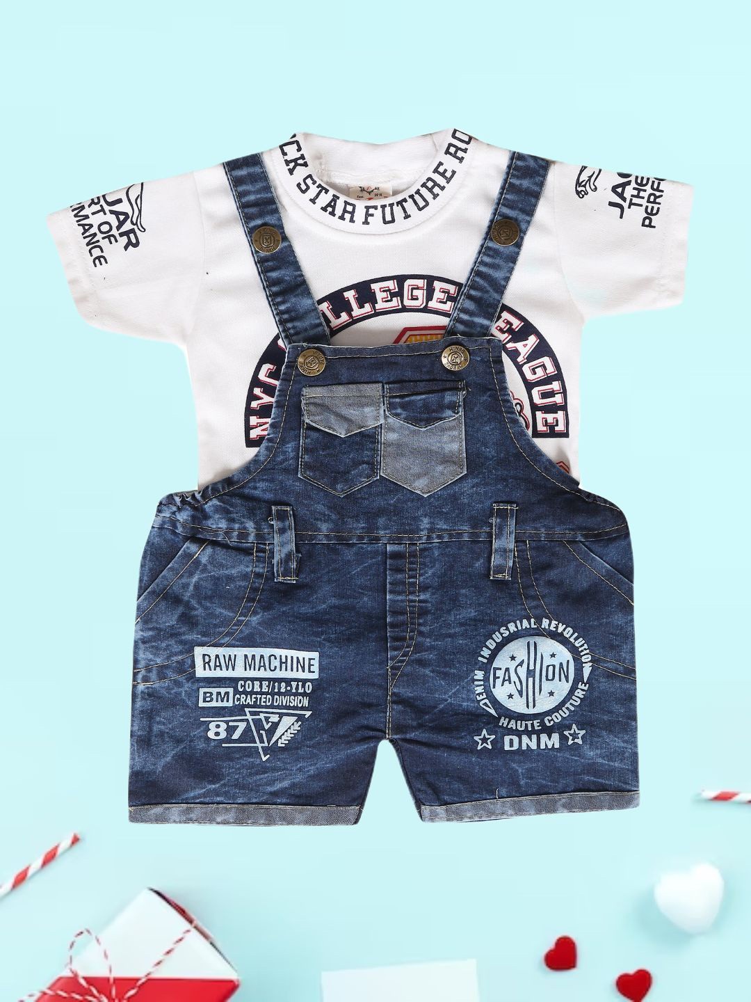 

BAESD Infants Short Dungaree With Printed T-Shirt, Navy blue