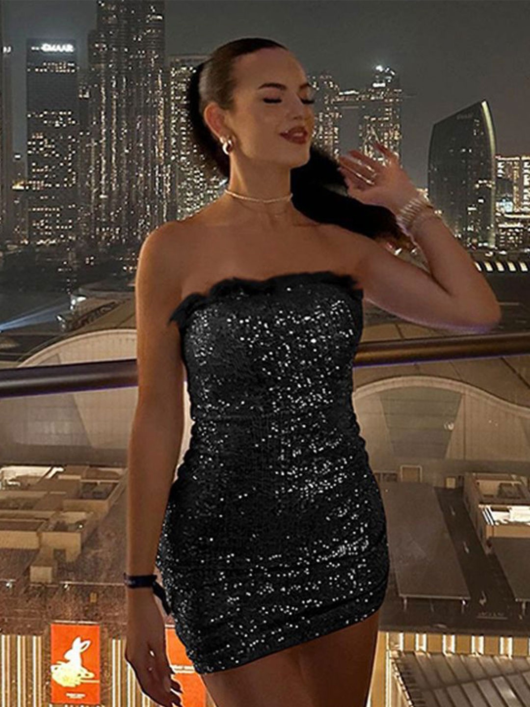 

LULU & SKY Embellished Off-Shoulder Bodycon Dress, Black