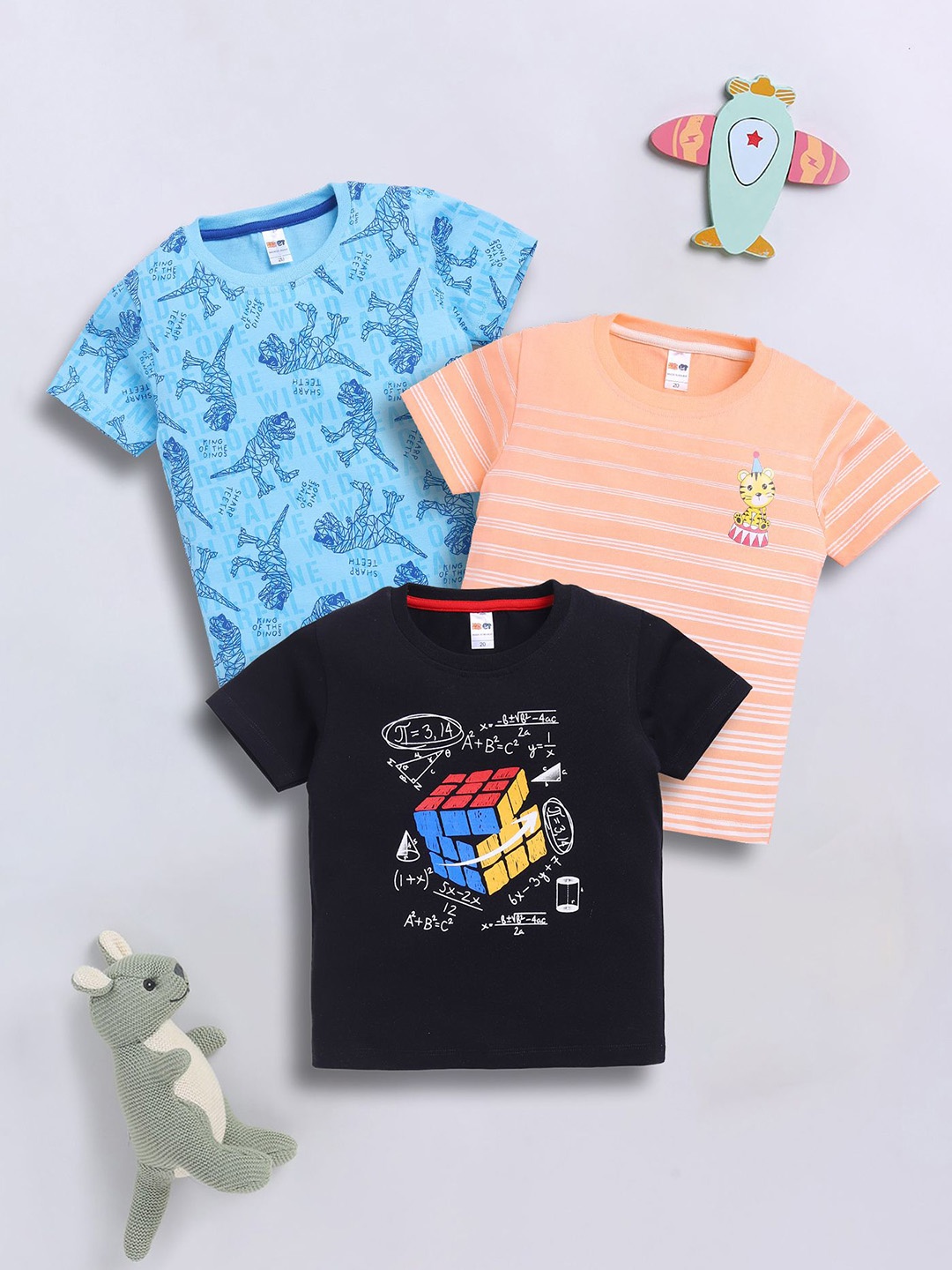 

LITTLE NINJA Boys 3 Printed Pockets T-shirt, Multi