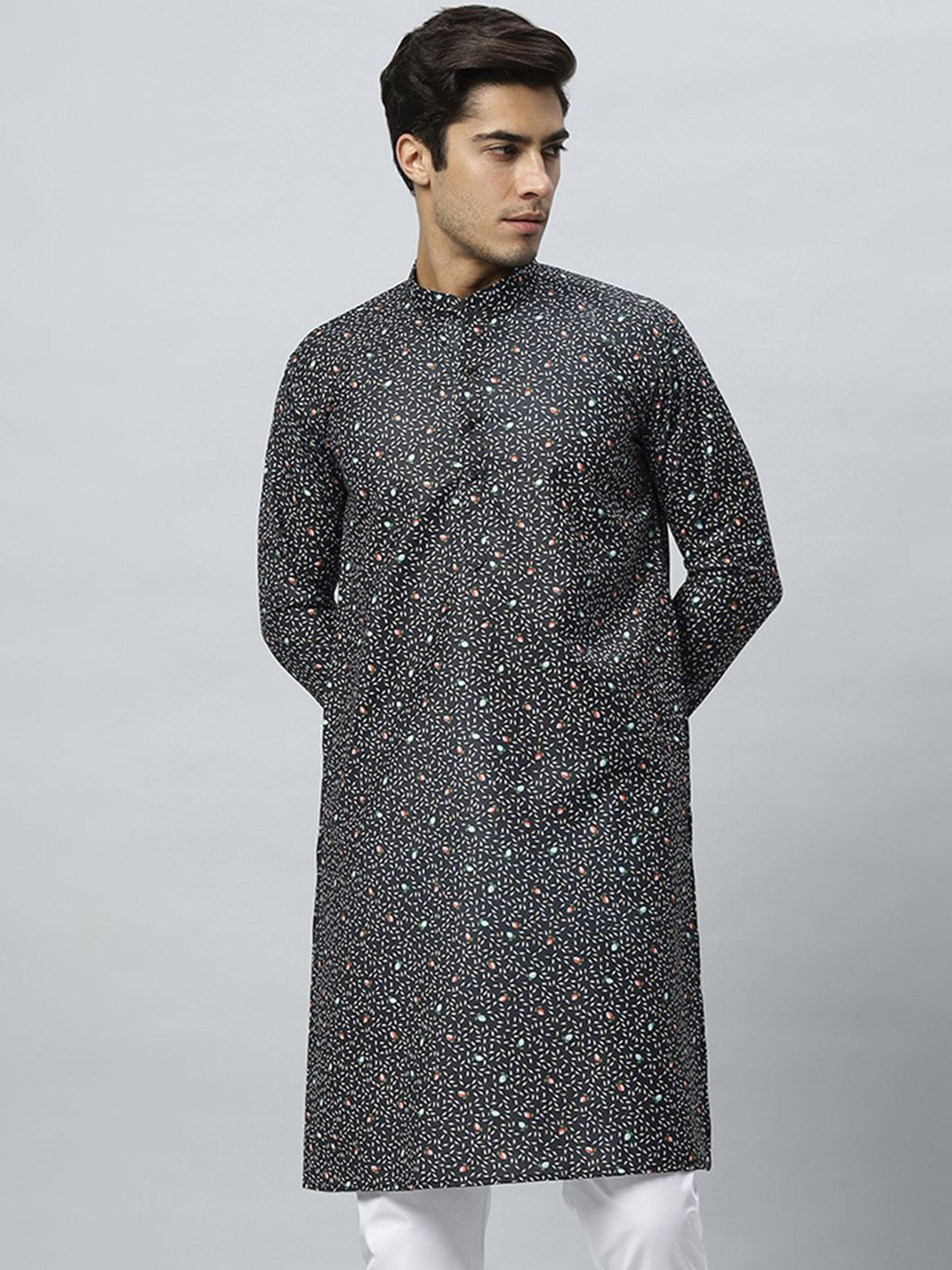 

GLOBALRANG Men Geometric Flared Sleeves Kurta, Black