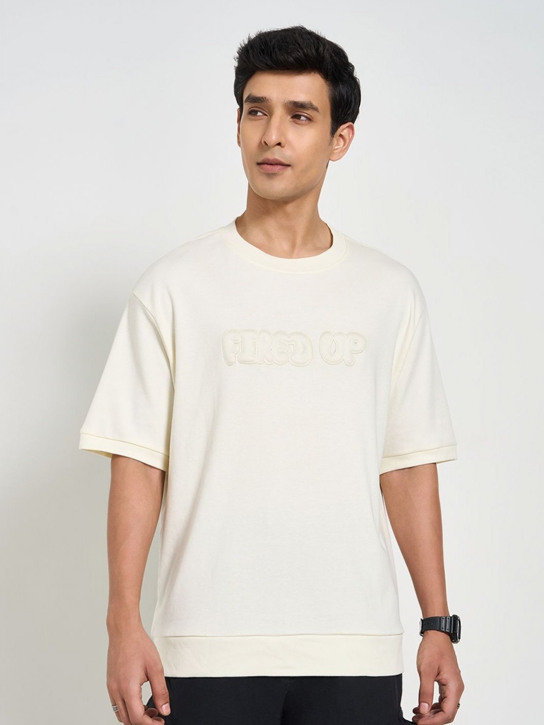

Street 808 by Pantaloons Men Typography Pockets Boxy T-shirt, Off white