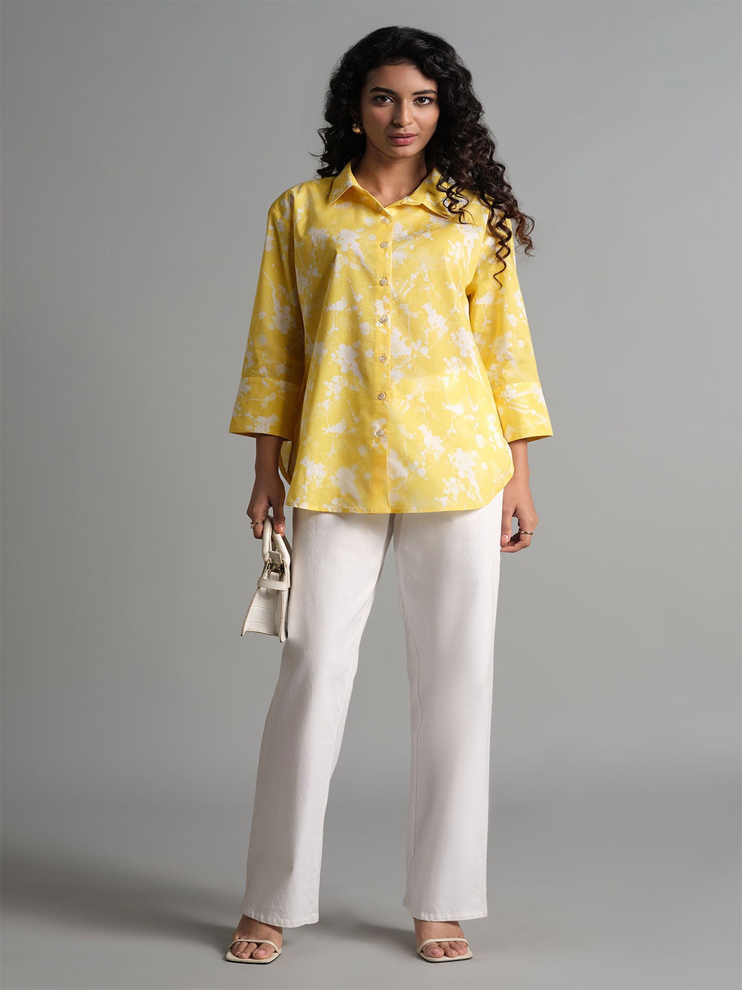 

AND Floral Print Cotton Shirt Style Top, Yellow