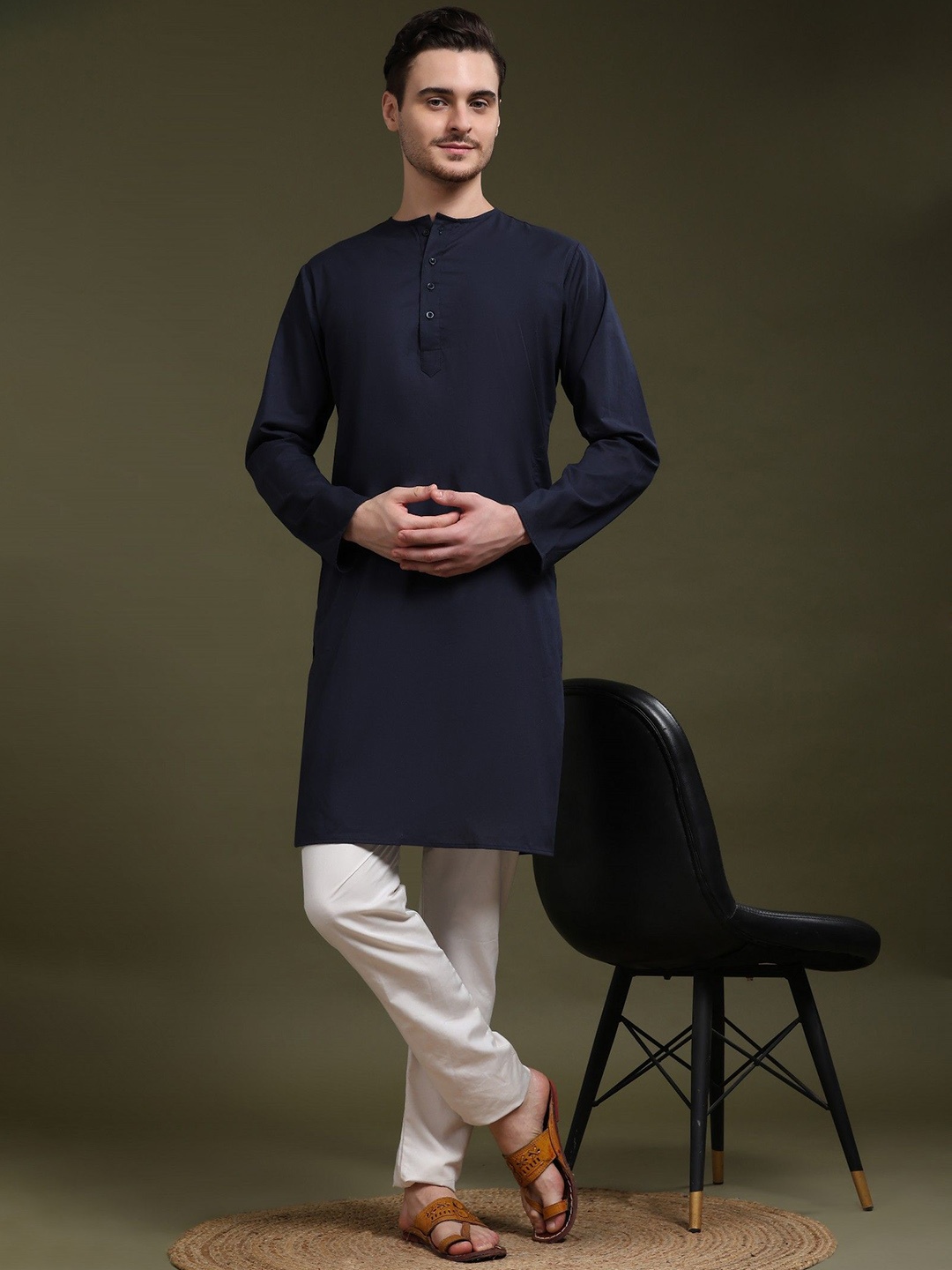 

SKAVIJ Men Regular Pure Cotton Kurta with Pyjamas, Blue