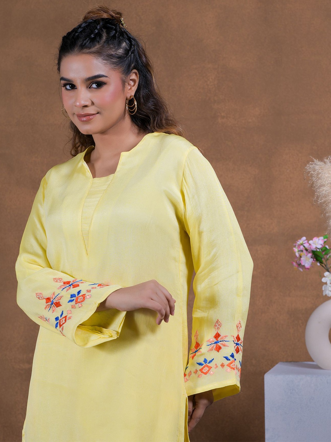 

Phulkari Forever Embellished Embroidered Chiffon Top, Yellow