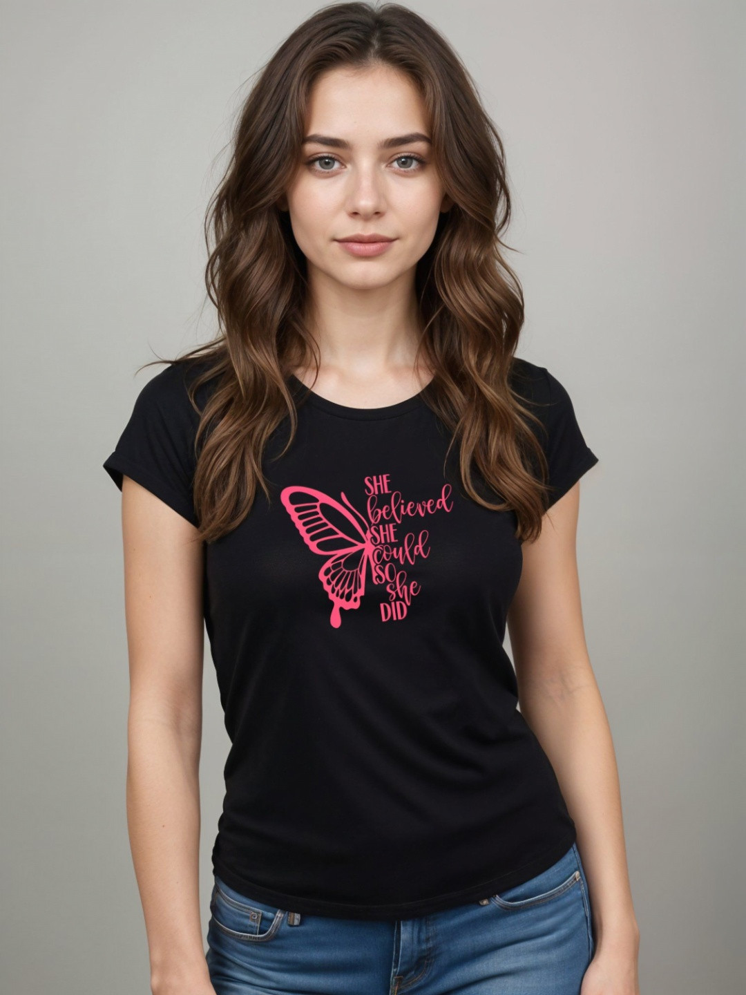 

DressBerry Women Typography Printed Extended Sleeves T-shirt, Black