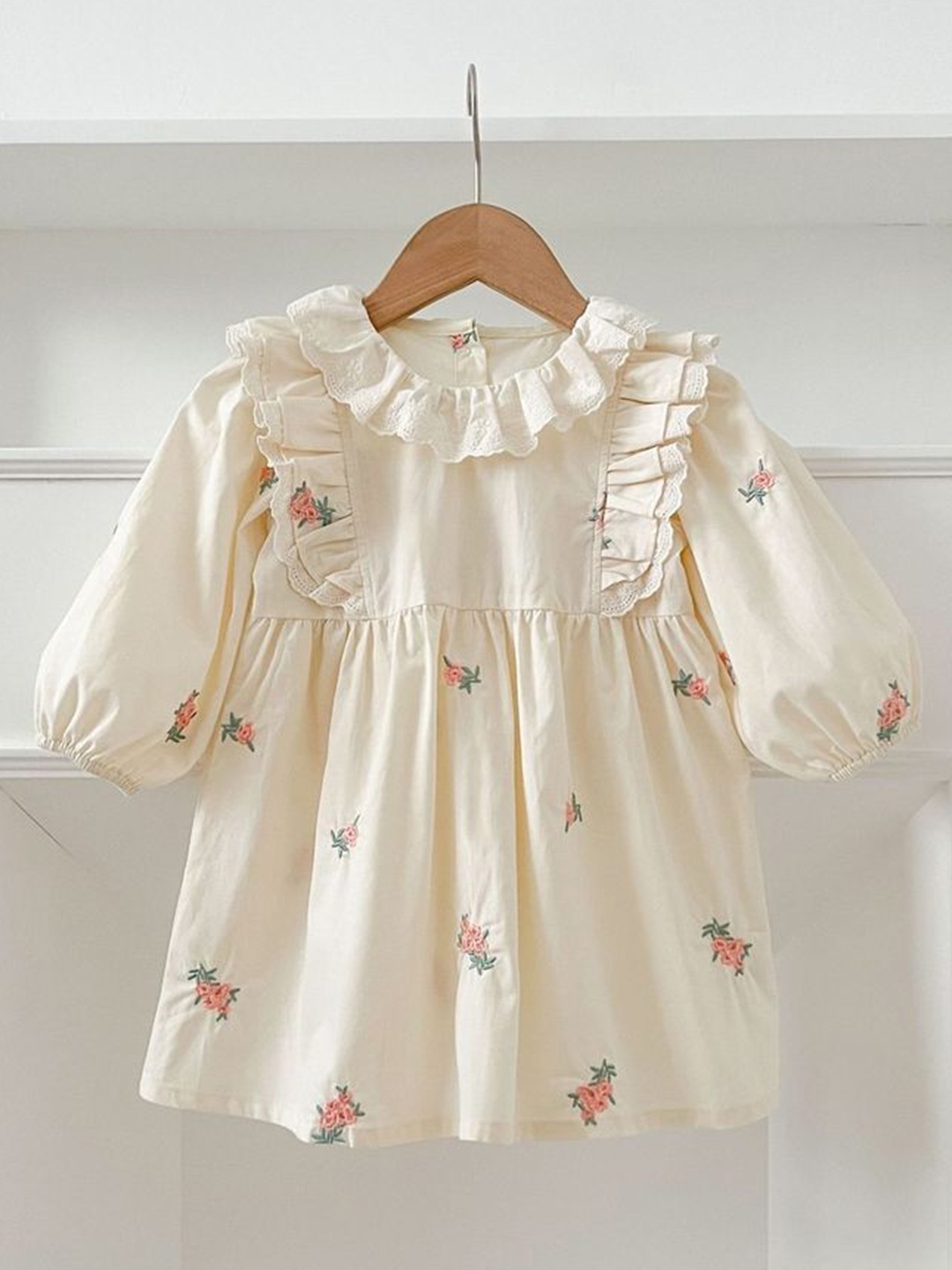 

LULU & SKY Floral Print Puff Sleeve A-Line Dress, Beige