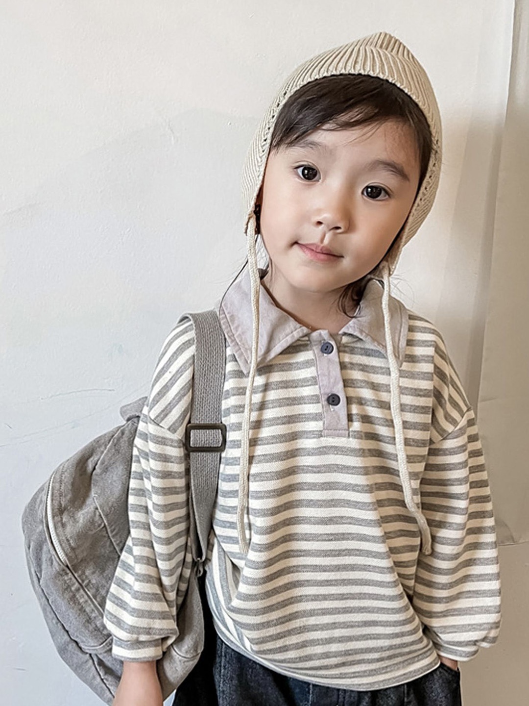

LULU & SKY Kids Striped Hooded Pockets T-shirt, Grey