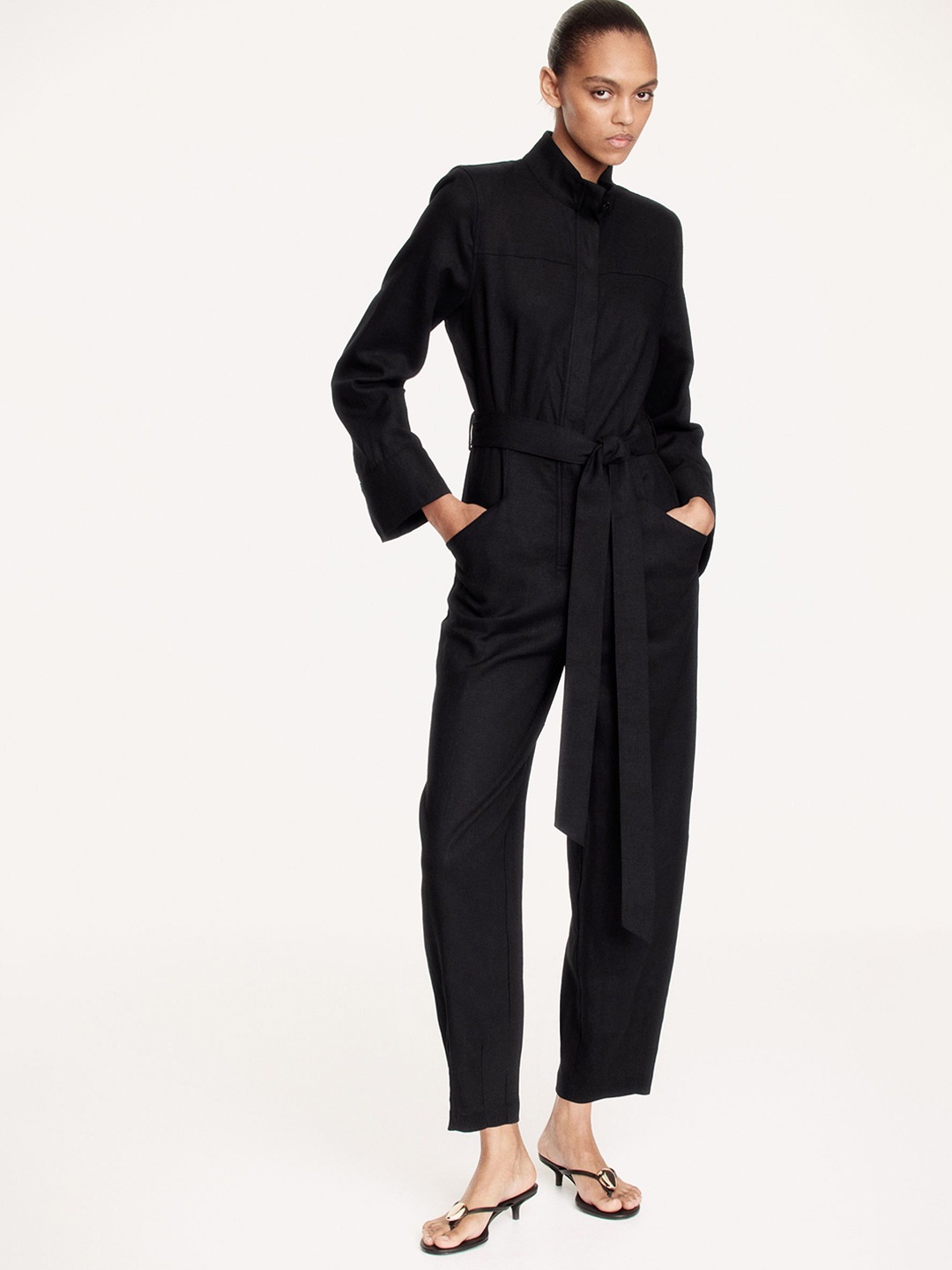 

H&M Linen-Blend Jumpsuit, Black
