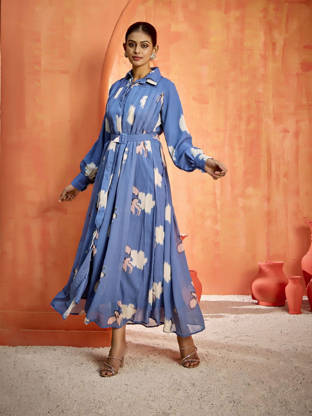 

SARINKU Floral Georgette Fit & Flare Maxi Dress, Grey