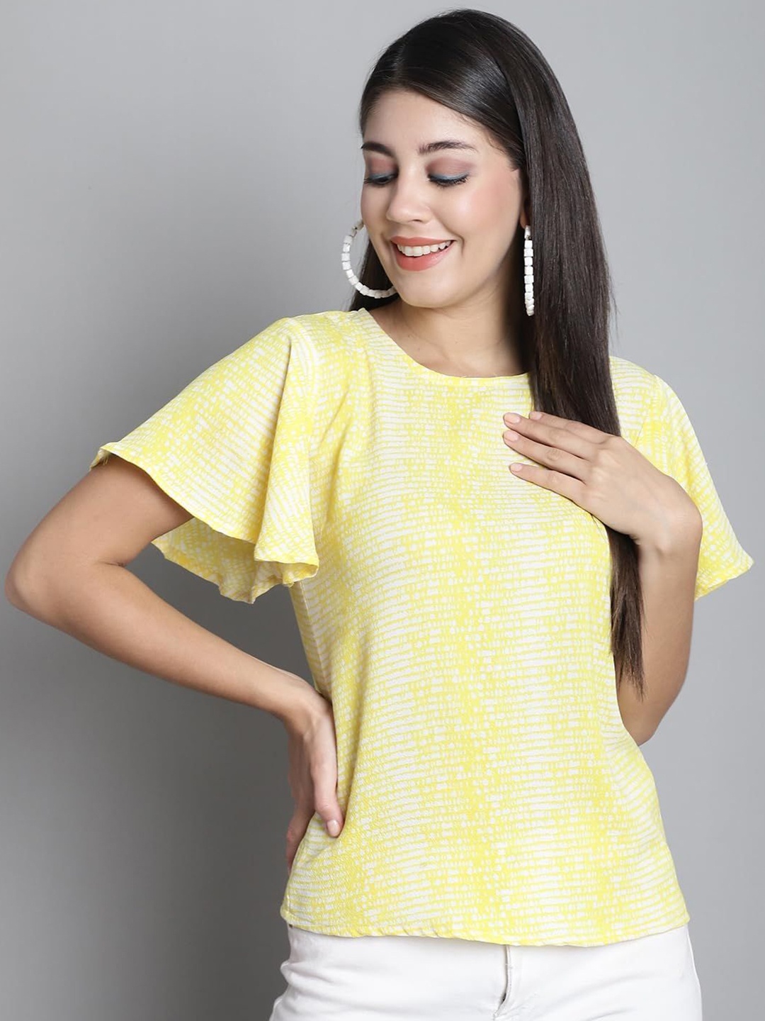 

SZN Print Flutter Sleeve Top, Yellow