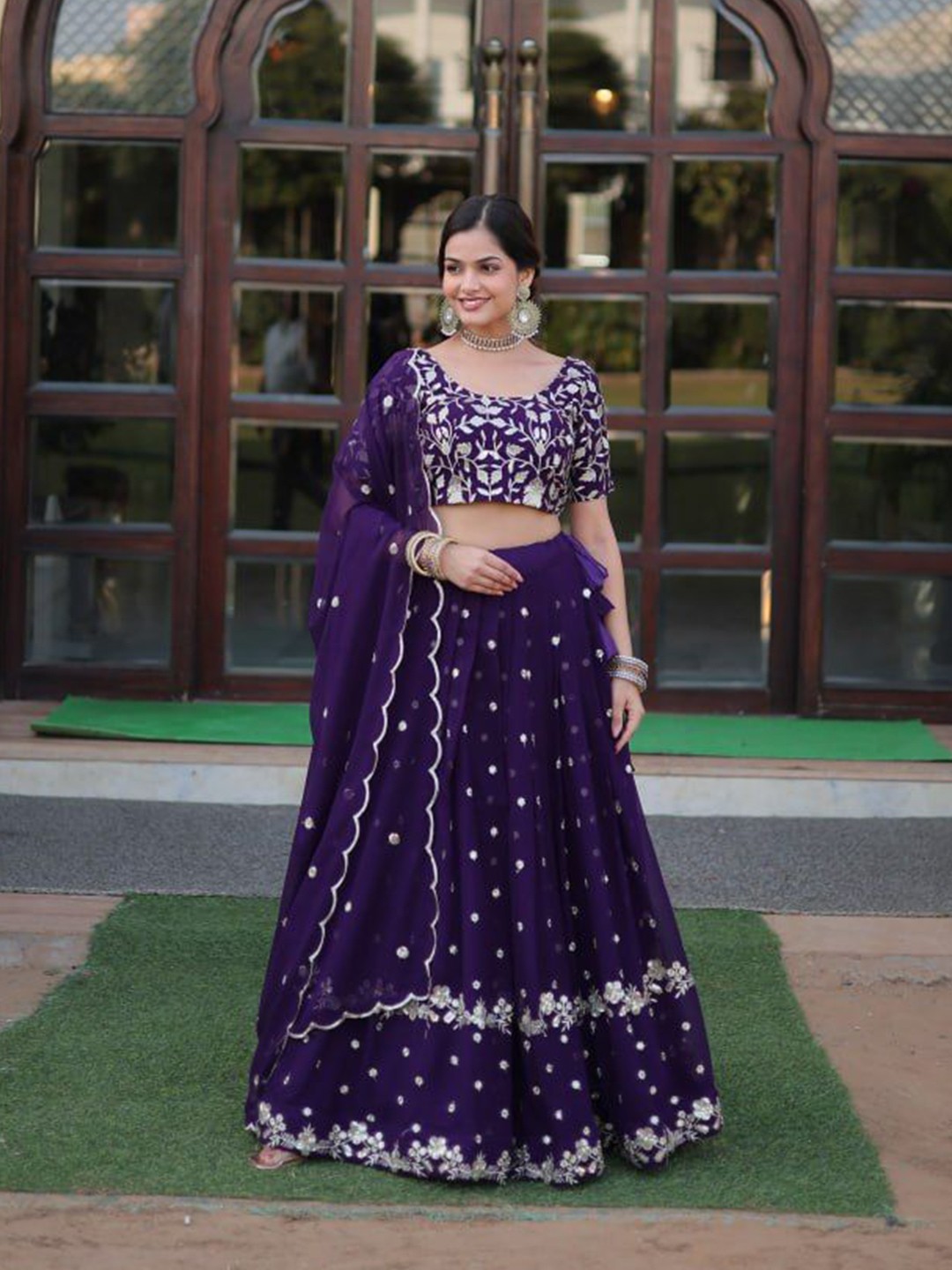 

ZIBLON Sequinned Ready to Wear Lehenga & Unstitched Blouse With Dupatta, Purple
