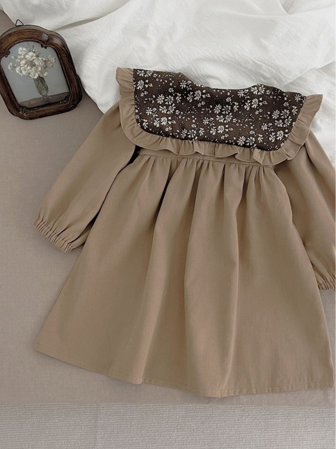 

LULU & SKY Flared Sleeve A-Line Dress, Brown