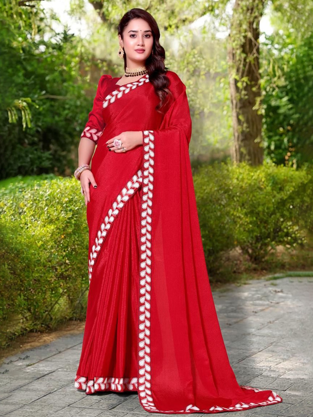 

jayant creation Embroidered Pure Georgette Designer Saree, Red