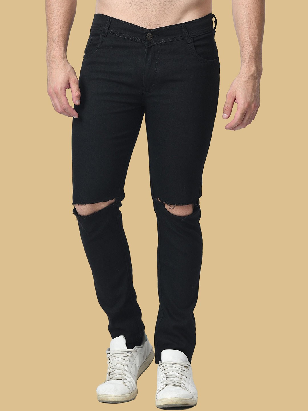 

COMFITS Men Classic Slash Knee Stretchable Jeans, Black