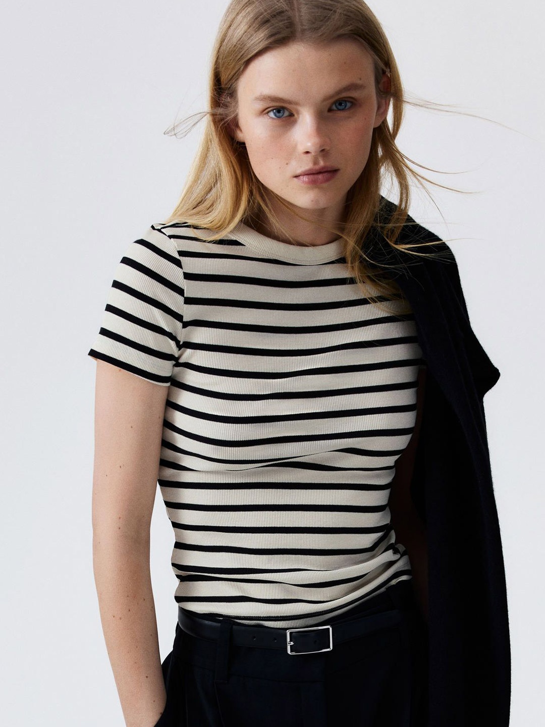 

H&M Ribbed T-Shirt, White