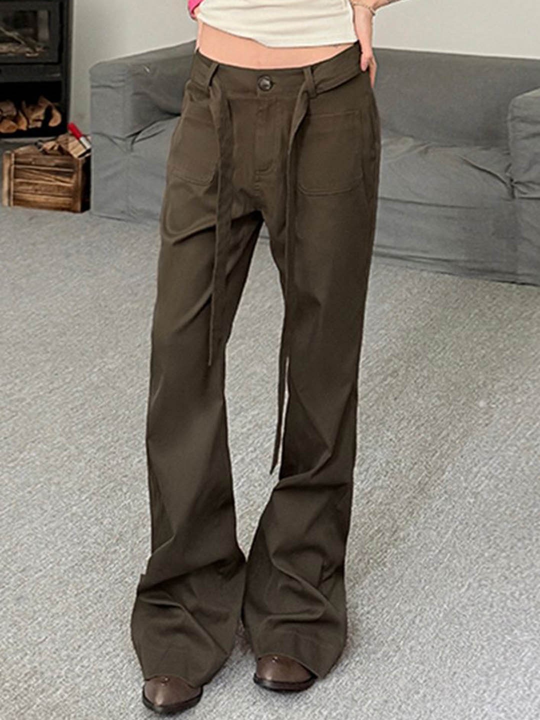 

LULU & SKY Women Flared Trousers, Brown