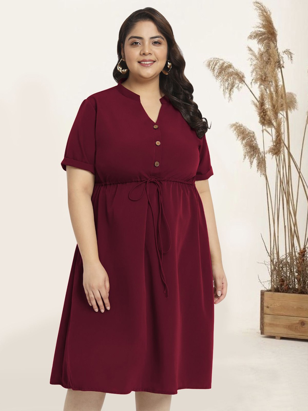 

wild U Crepe Shirt Midi Dress, Maroon