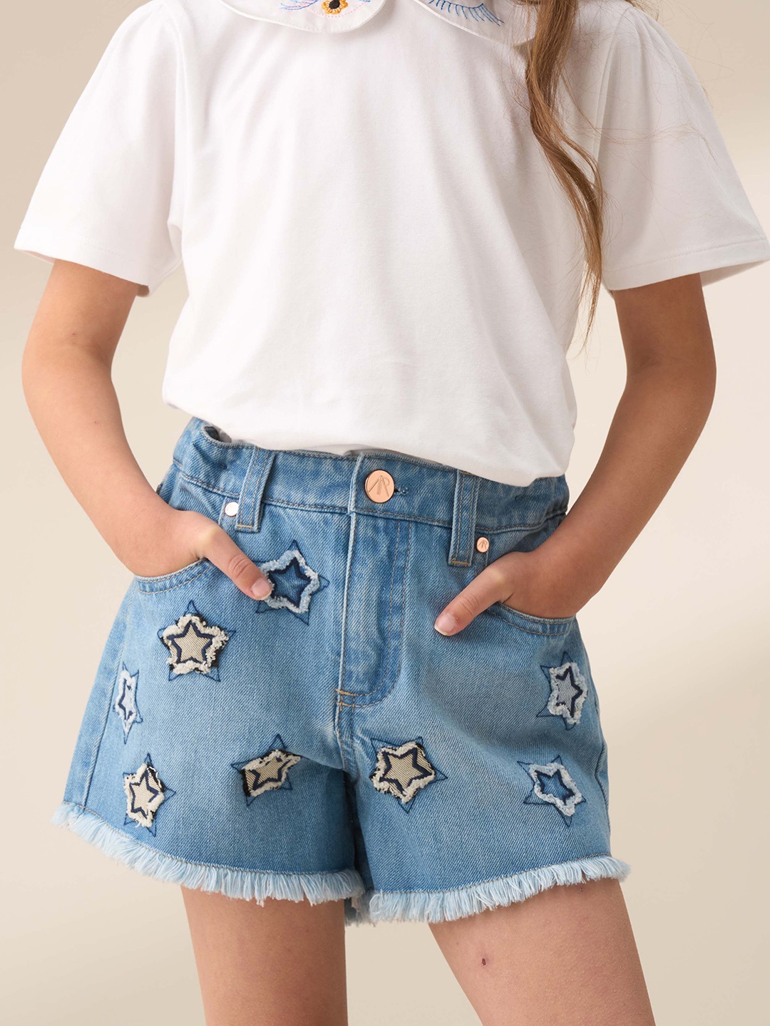 

Angel & Rocket Girls Floral Embellished Denim Shorts, Blue