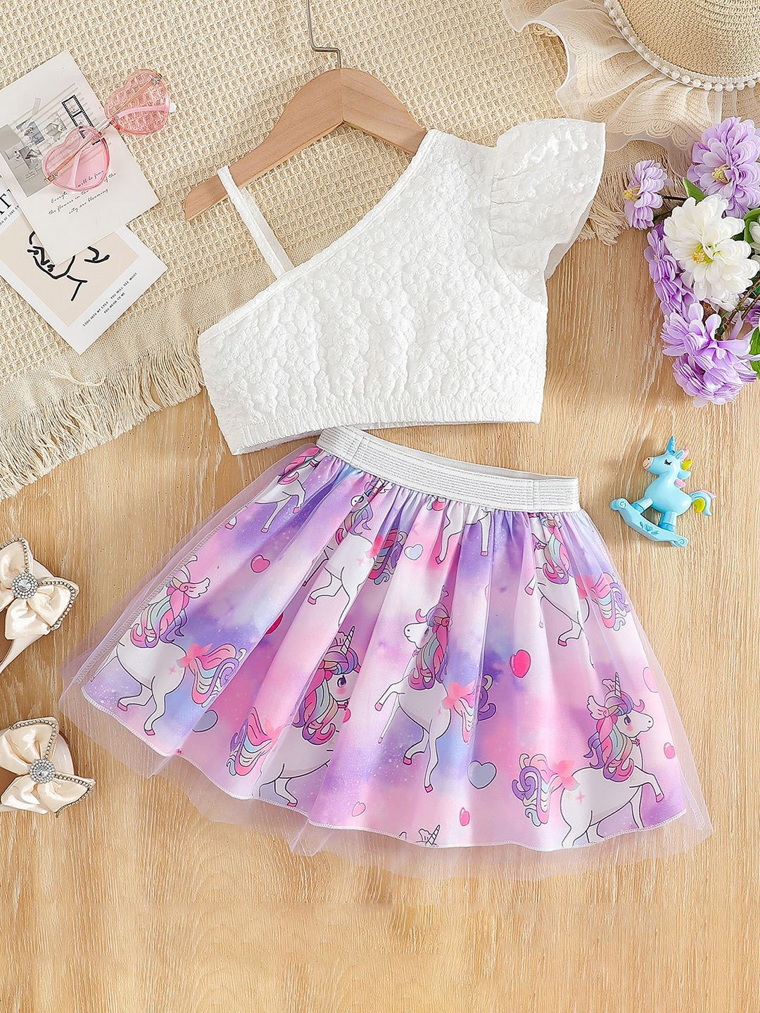

YK Girls Top with Skirt, White