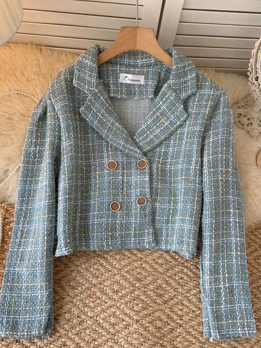 

PANKH Women Checked Woollen Pullover, Blue