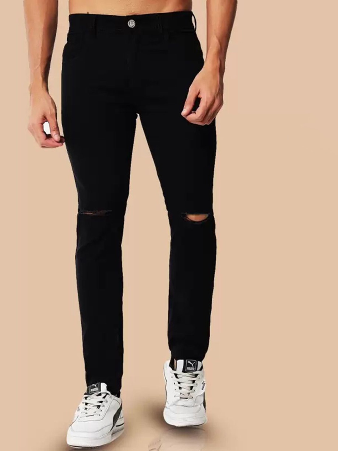 

COMFITS Men Classic Slash Knee Stretchable Jeans, Black
