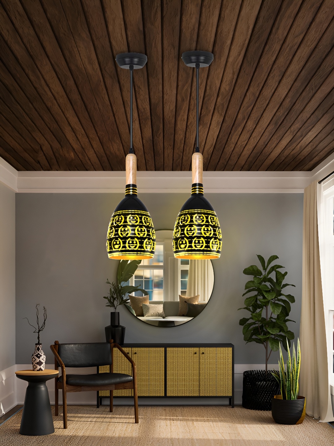 

GAUVIK Black & Black Printed Aluminium Ceiling Lamp