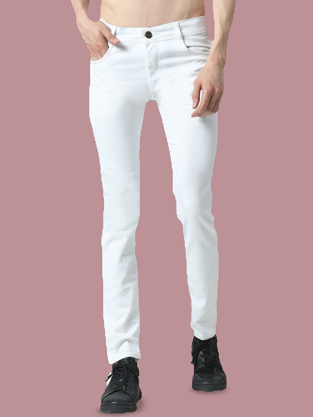 

COMFITS Men Classic Low Distress Stretchable Jeans, White