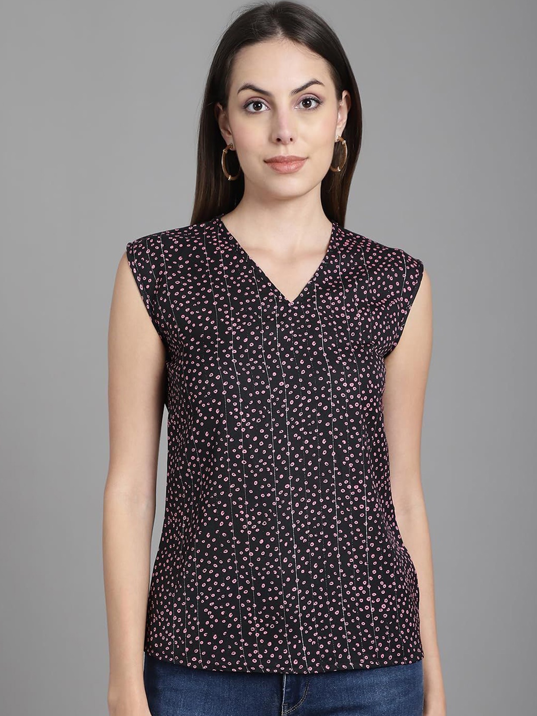 

SZN Geometric Print Crepe Top, Black