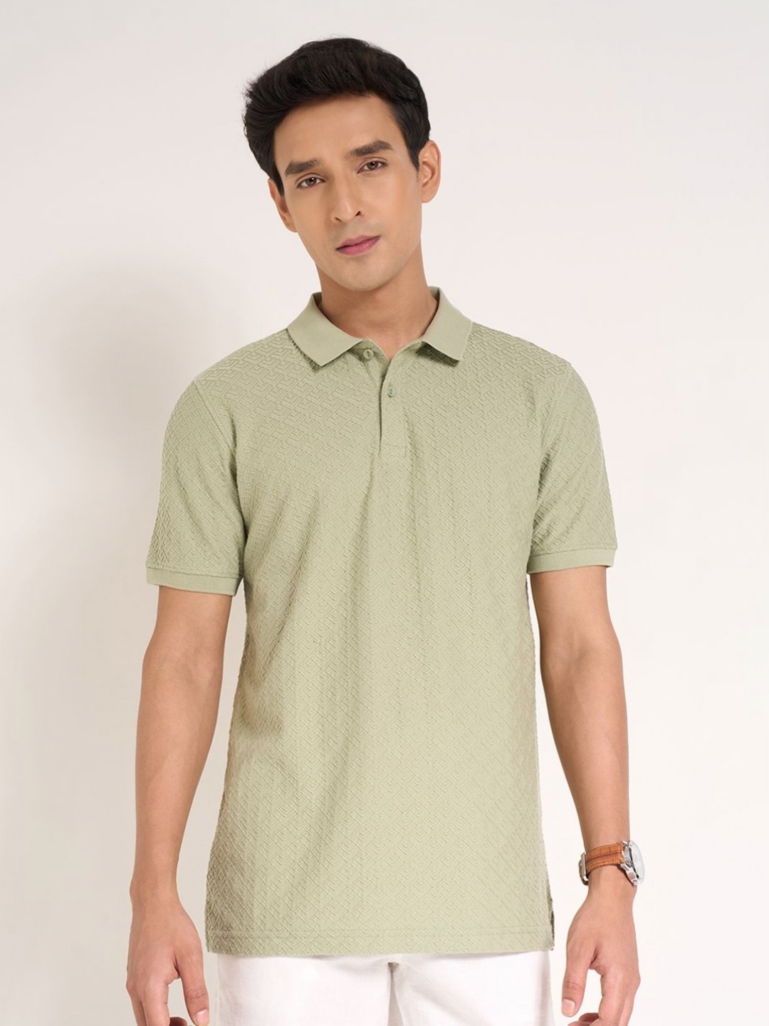 

Peregrine by Pantaloons Men Polo Collar Pockets Slim Fit T-shirt, Green