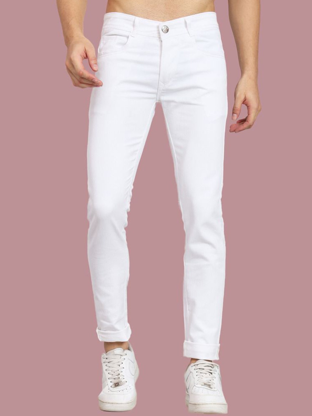 

COMFITS Men Classic Low Distress Stretchable Jeans, White