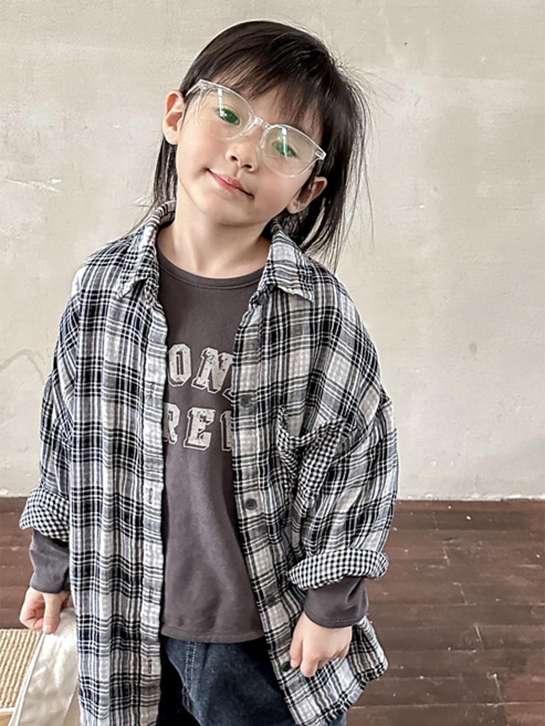 

LULU & SKY Girls Tartan Checks Opaque Checked Casual Shirt, Grey
