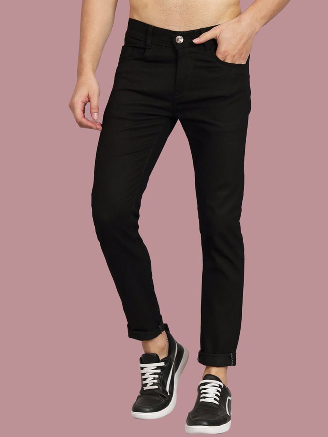 

COMFITS Men Classic Slash Knee Stretchable Jeans, Black