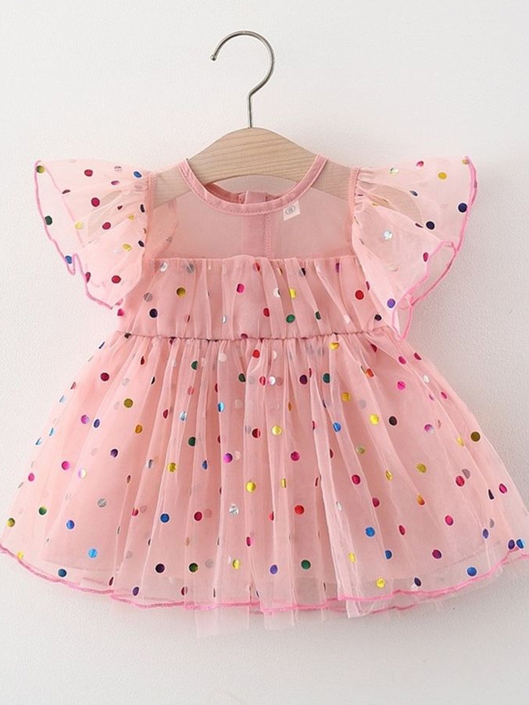 

LULU & SKY Polka Dot Print Cold-Shoulder Fit & Flare Dress, Pink