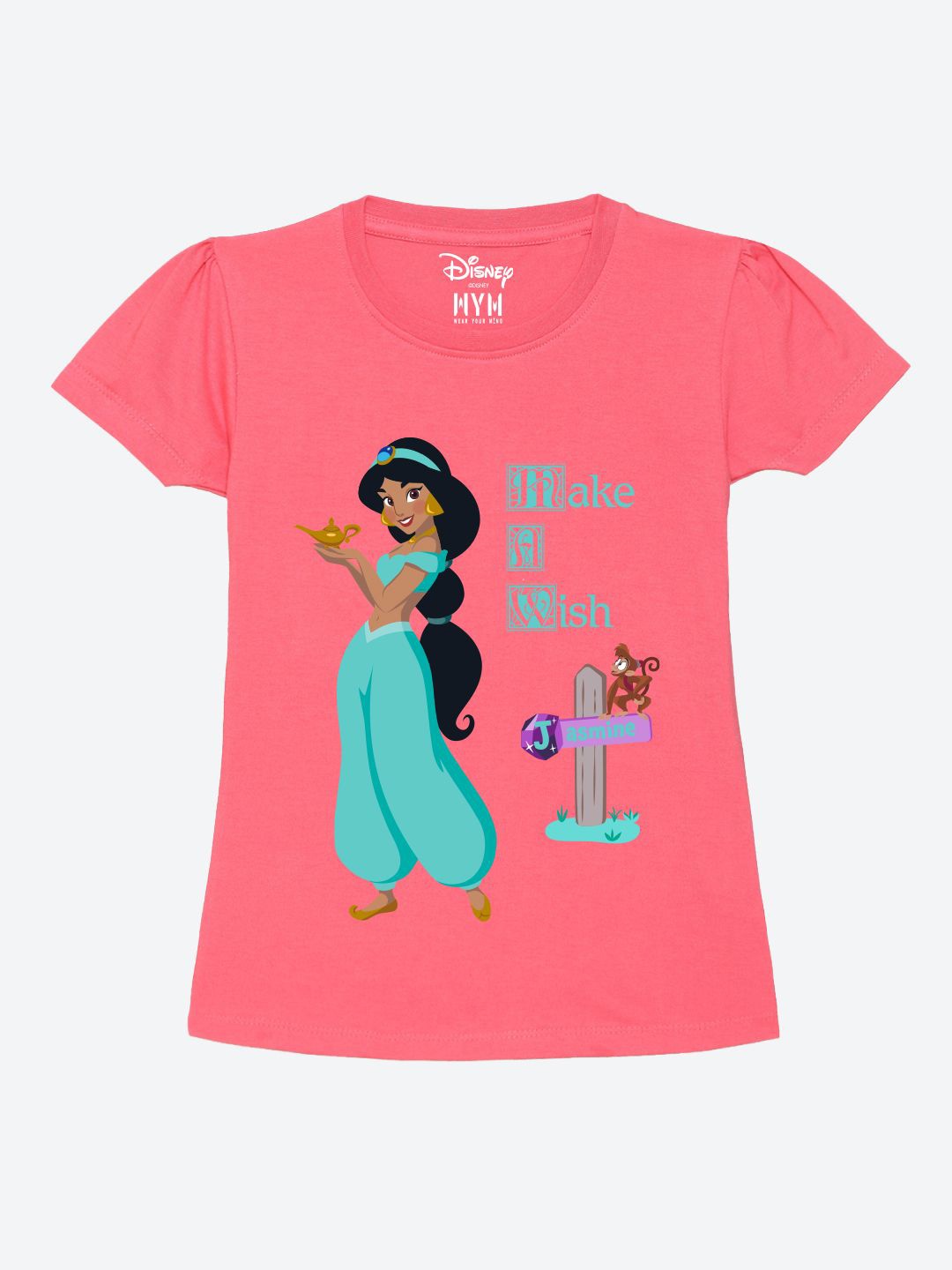 

Wear Your Mind Girls Printed Puff Sleeves Pure Cotton T-shirt, Pink