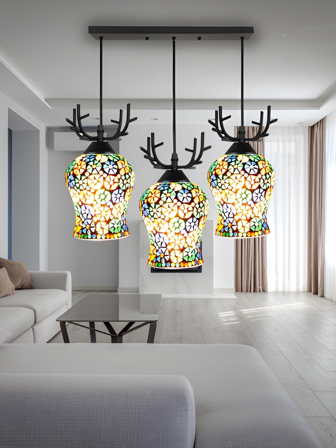 

GAUVIK Blue & Red Printed Glass Ceiling Lamp