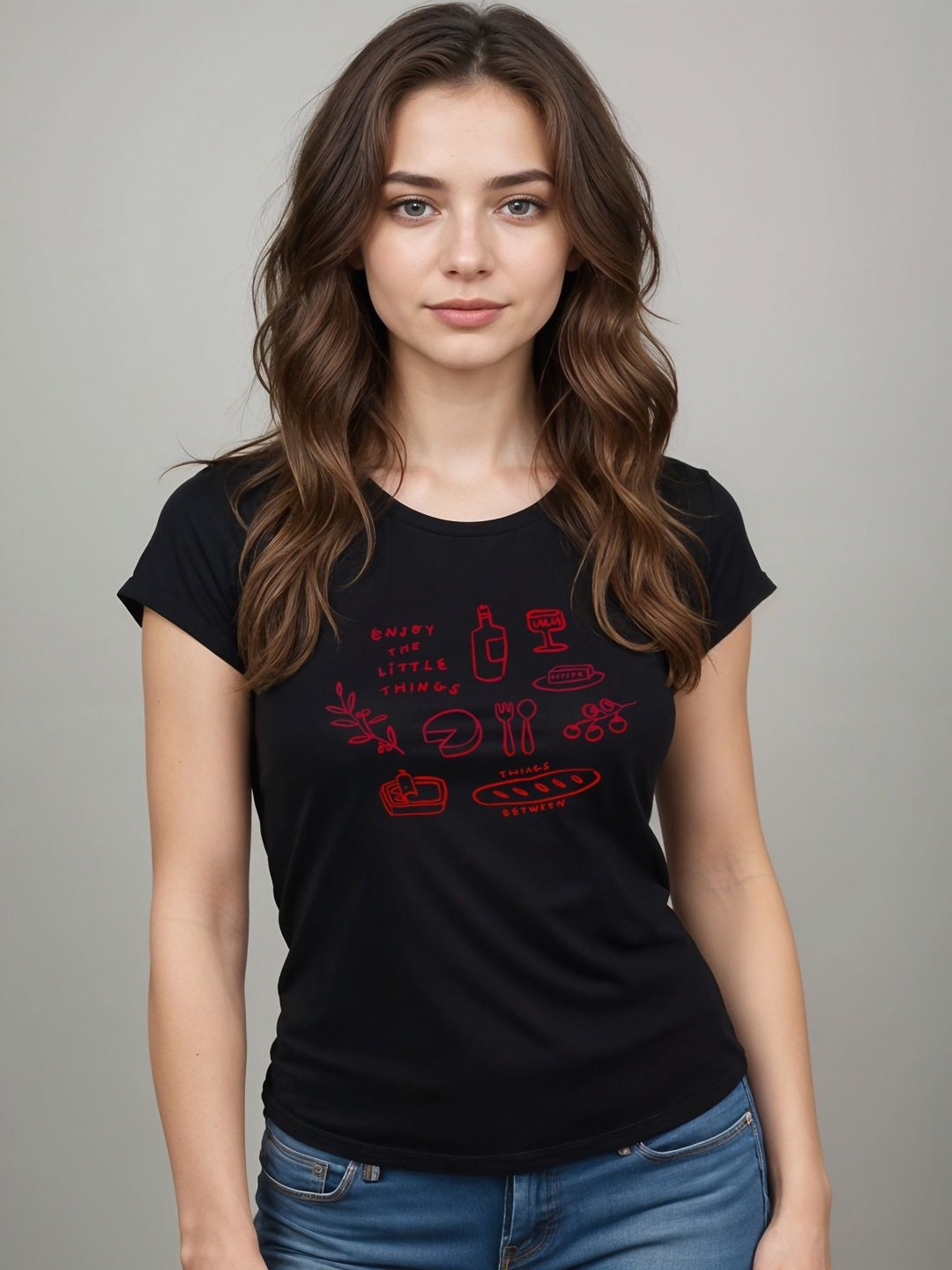 

DressBerry Women Typography Printed Extended Sleeves T-shirt, Black