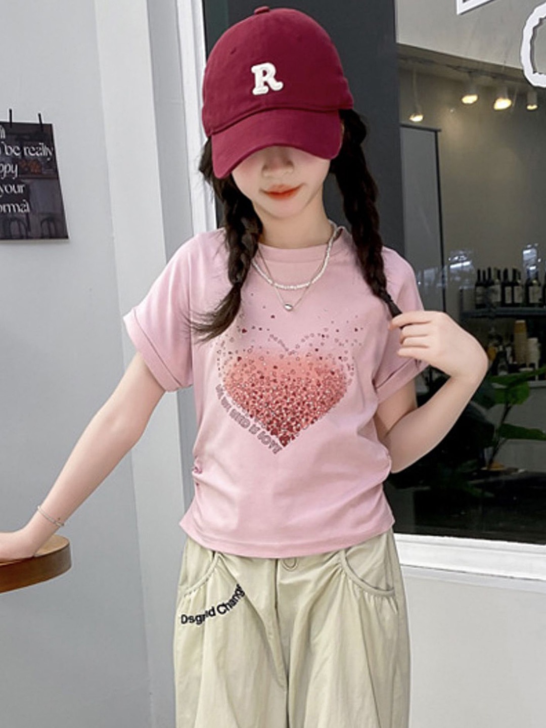 

LULU & SKY Girls Printed Polo Collar Pockets T-shirt, Pink