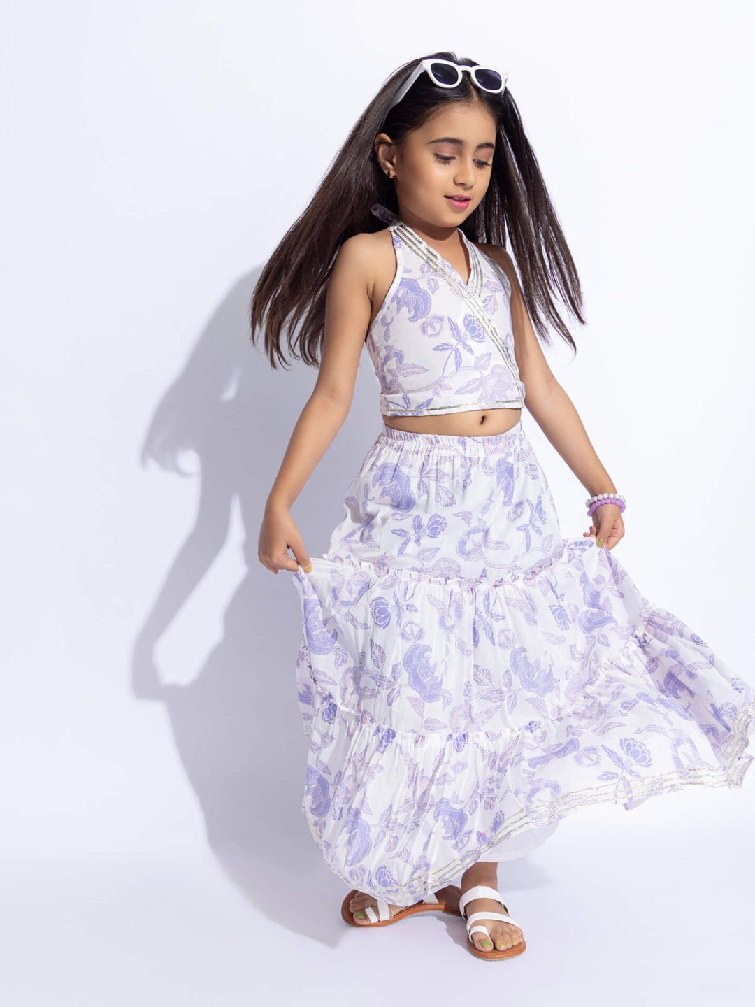 

taffykids Girls Printed Top with Skirt, White