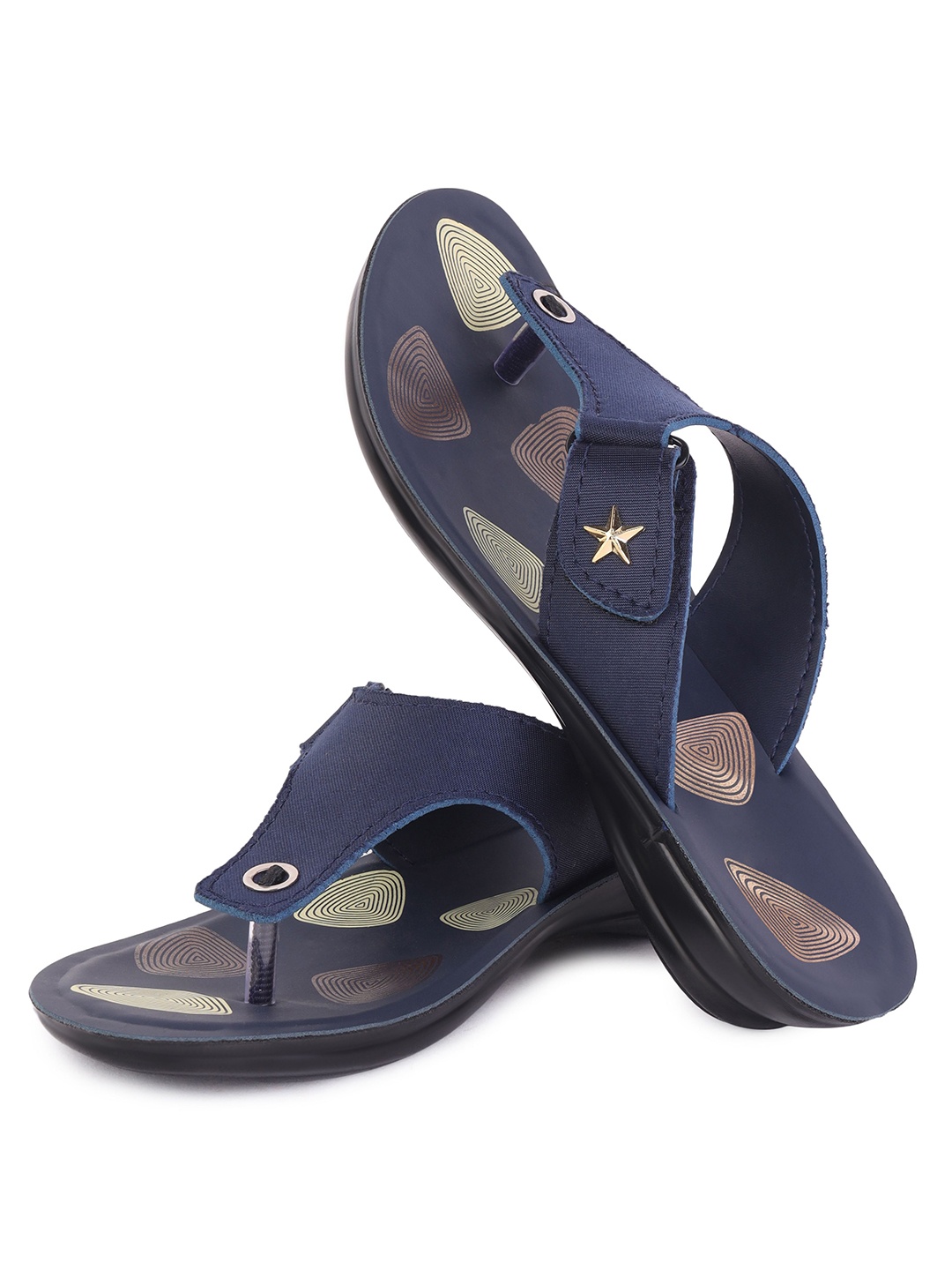 

PENNEN Printed T-Strap Flats, Blue