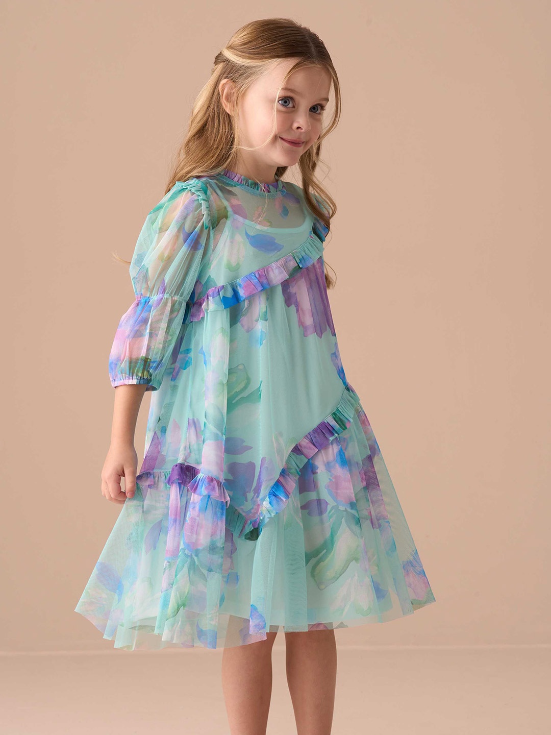 

Angel & Rocket Floral Print Puff Sleeve A-Line Dress, Blue