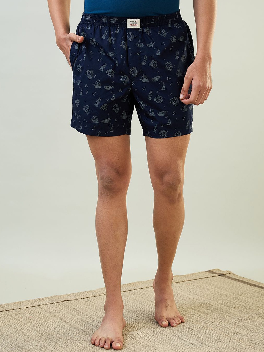 

SleepZ by Raymond Men Conversational Printed Shorts, Blue