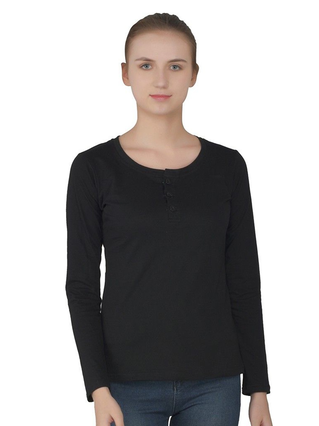 

BEYOU FASHION Women Henley Neck Pockets Slim Fit T-shirt, Black