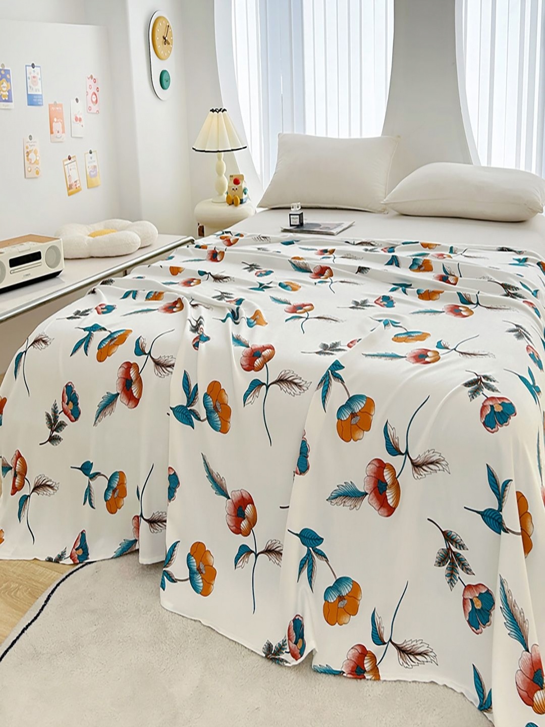

JC HOME White & Brown Floral Mild Winter 300 GSM Double Bed Blanket