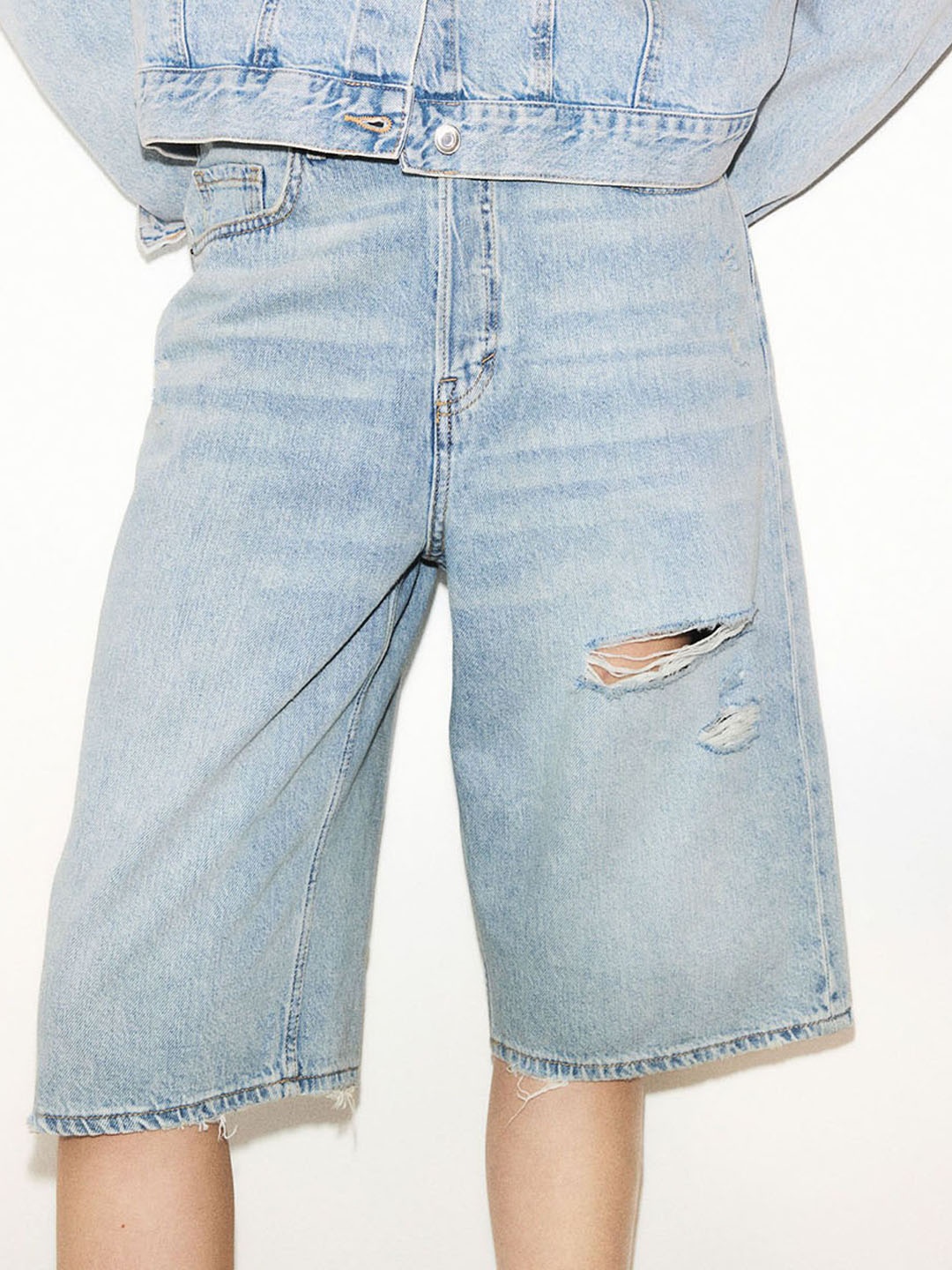 

H&M High Knee Denim Shorts, Blue