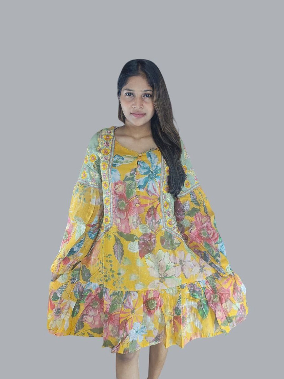 

Skinsi Floral Print A-Line Dress, Yellow