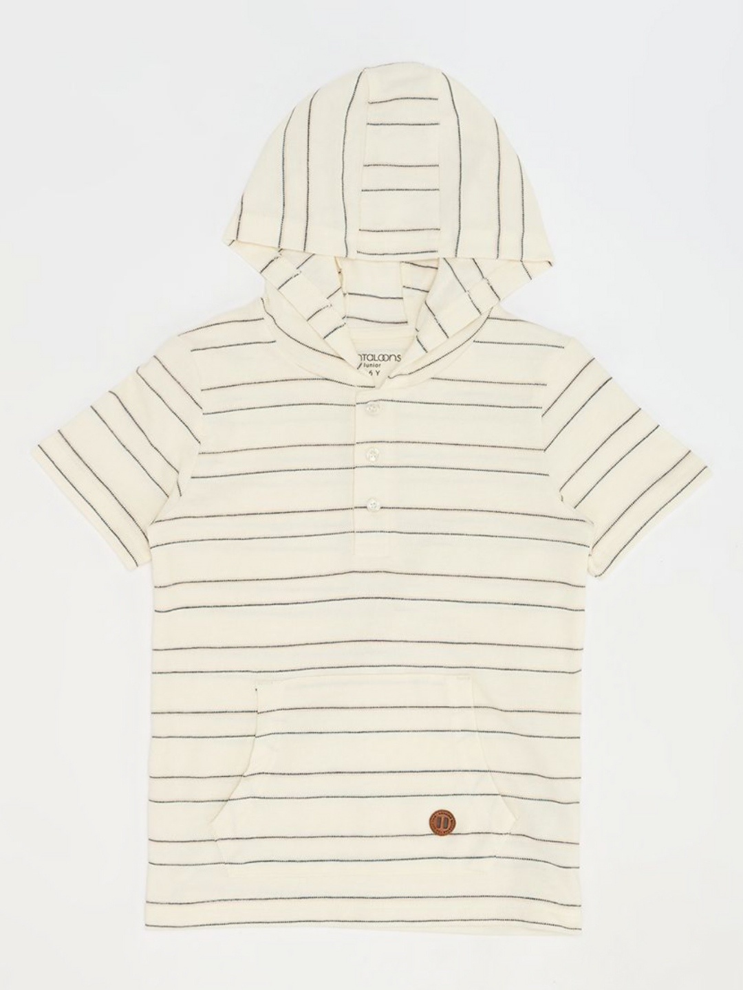 

Pantaloons Junior Boys Striped Extended Sleeves Pockets T-shirt, Off white