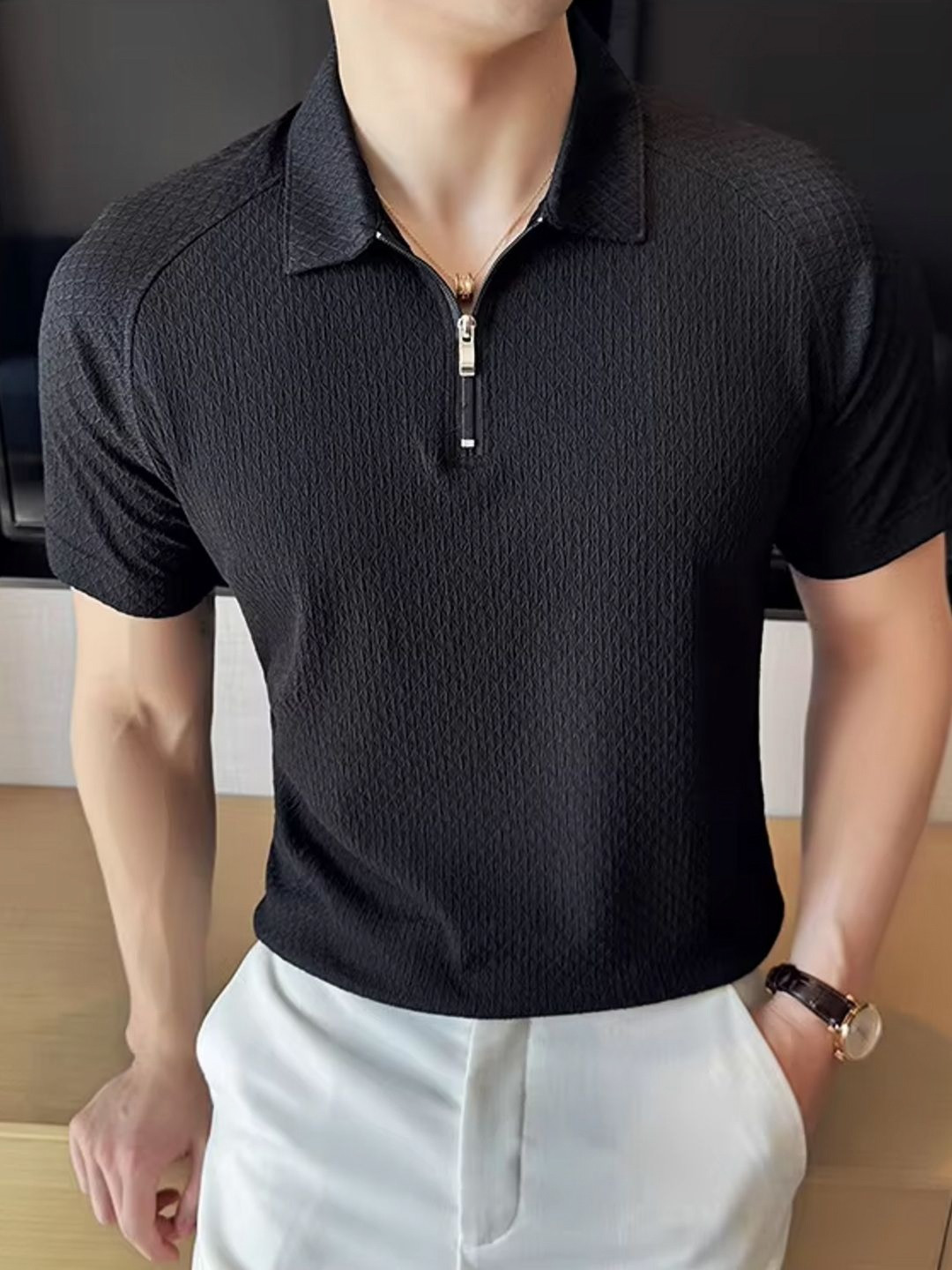 

madfrog Men Polo Collar Pockets T-shirt, Black